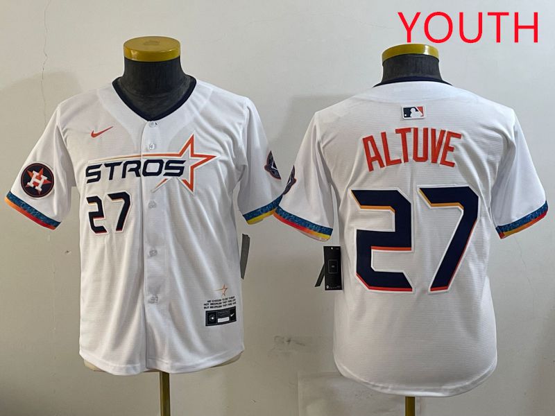 Youth Houston Astros #27 Altuve White Fourth generation Joint Name 2025 Nike MLB Jersey style 2